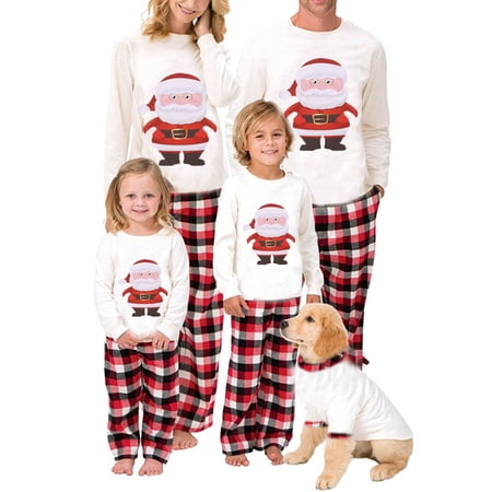 

Christmas Family Matching Pajamas Set Cartoon Santa Plaid Print PJS Xmas Pyjamas Sleepwear for Dad Mom Kids Baby Pets