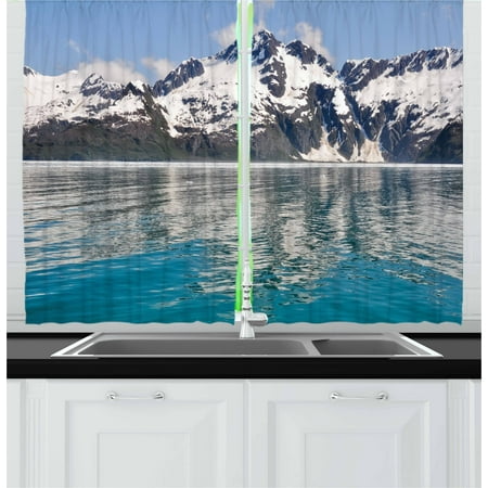 Green Bay Packer Window Curtains Alaska Curtains 2 Panels Set, Aialik Bay Kenai Fjords Arctic Landscape Northern American Idyllic, Window Drapes for Living Room Bedroom, 55W X 39L Inches, Aqua Sky Blue Forest Green, by Ambesonne ()