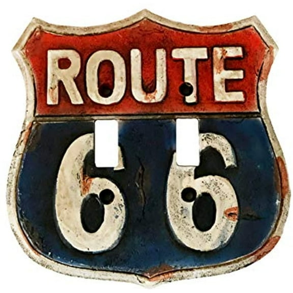 Urbalabs Route 66 Automotive Motorcycle Road Decorative Light Switch Outlet Wall Plate Covers Country Home Rustic Light Switch Covers Single Double 2 Gang Switch Plates (Double Switch)