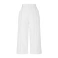 thumbnail image 4 of FRSASU Women's Pants Casual Solid Color Button Elastic Waist Fashion Loose Cropped Pants with Pockets White, 4 of 6
