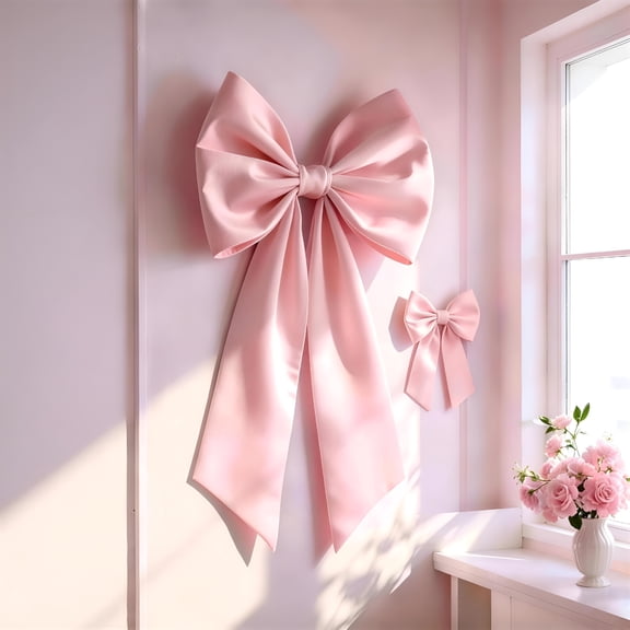 XIBUFE Pink Bow Decor 2 Pack,Large & Small Pink Coquette Room Backdrop Wall Decor for Valentine'S Day Bachelorette Bridal Shower Wedding Birthday Christmas Decorations