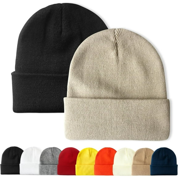 Minzimin 2 Packs Unisex Beanie Hats for Men and Women Knit Winter Beanies