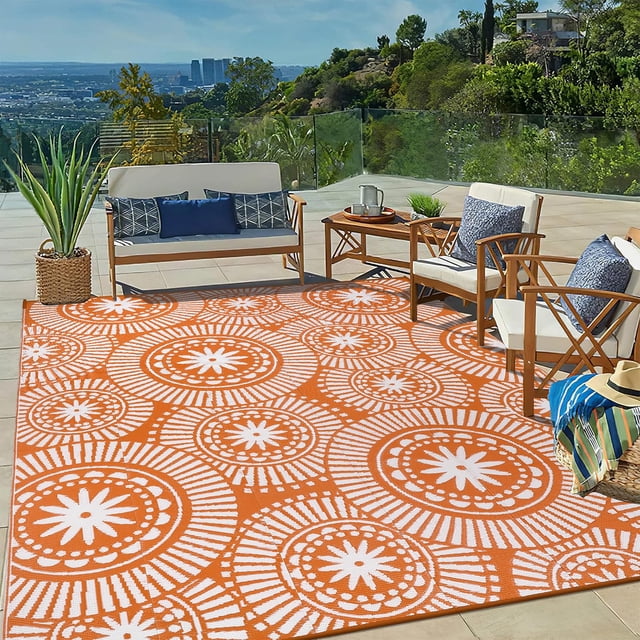Alfombra de exterior Ilead, 244 x 305 cm, impermeable, reversible, naranja