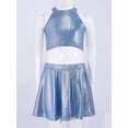 thumbnail image 5 of Miutii Girls 2 Piece Dance Outfits Shiny Skirt And Top Set Cheer Outfit for Stage Performance Hip-hop Light Blue 10-14, 5 of 6