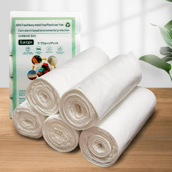 SHILIU-Small garbage bag, 4-6 gallon biodegradable garbage bag, odorless Leakproof compostable bag Garbage Mat for office, home, bathroom, bedroom, car, kitchen, pet (100 PCS, white)