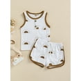 thumbnail image 2 of TSEXIEFOOFU Baby 2PCS Pants Suit, Sleeveless Sun Patterns O-Neck T-Shirt, Elastic Waistband Short Pants, Toddler Summer Wear Clothes, 2 of 8