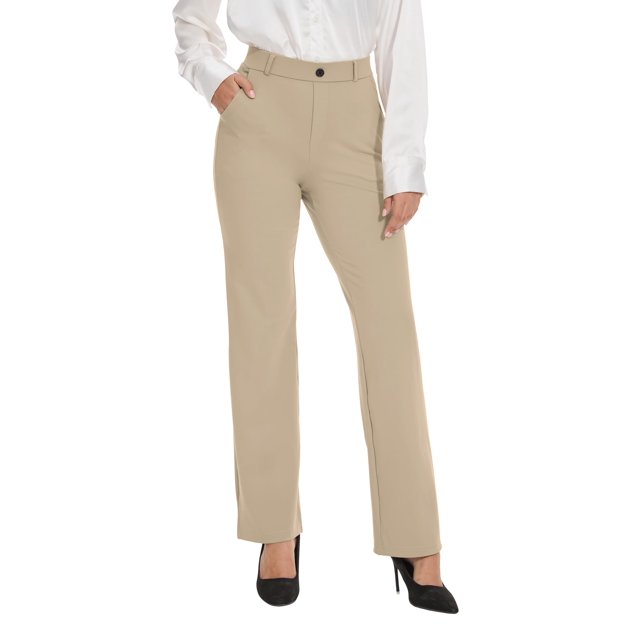 Pantalones de yoga VIMPEP de pierna recta con bolsillos, cintura alta, color caqui, XS