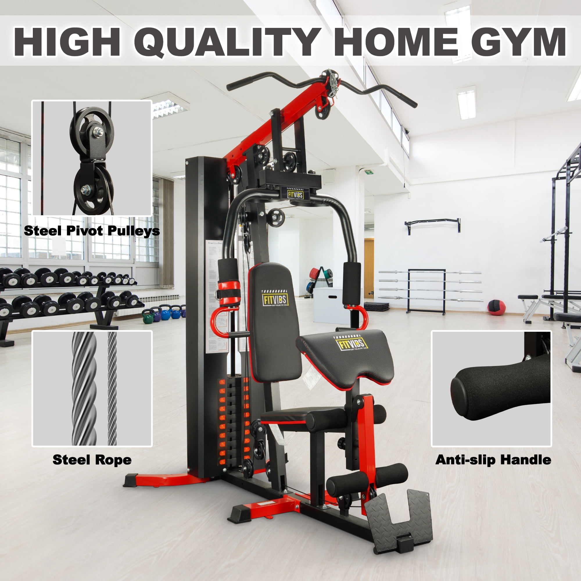 FlexWave LX750 Multifunctional Full Home Gym System Workout Station with 122.5 Lbs Weight Stack, One Station, Comes with Installation Instruction Video, Ships in 5 Boxes
