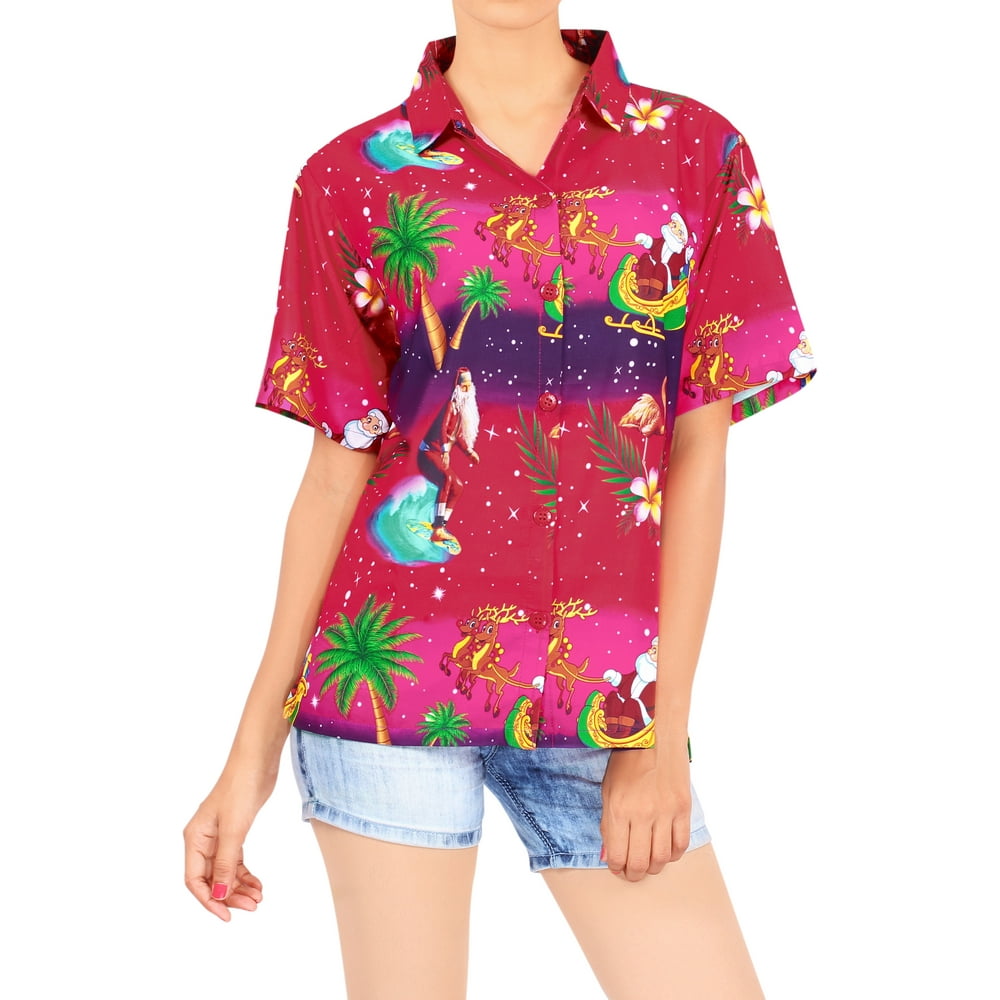 HAPPY BAY  HAPPY BAY Women's Christmas Santa Claus Hawaiian Blouse