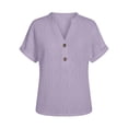 thumbnail image 5 of ClodeEU Women's V Neck Short Sleeve Blouse, Casual Solid Color Loose Fit Button Top Purple,Women's Plus L, 5 of 8