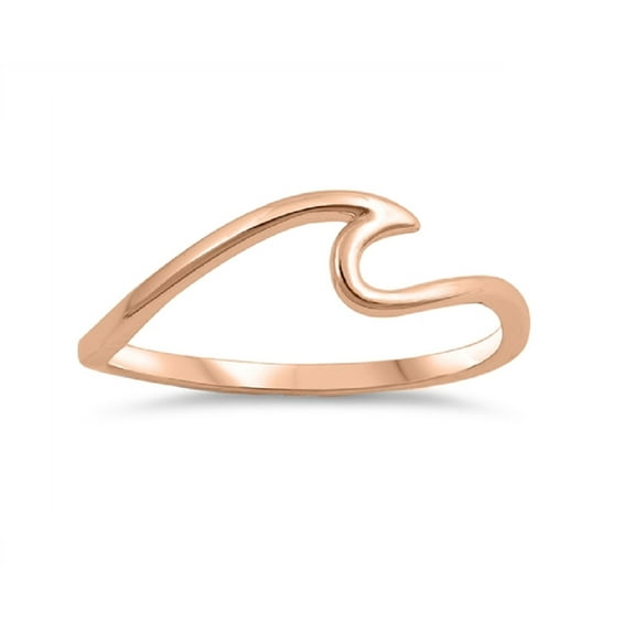 Rose Gold-Tone Plated Sterling Silver Plain Wave Ring