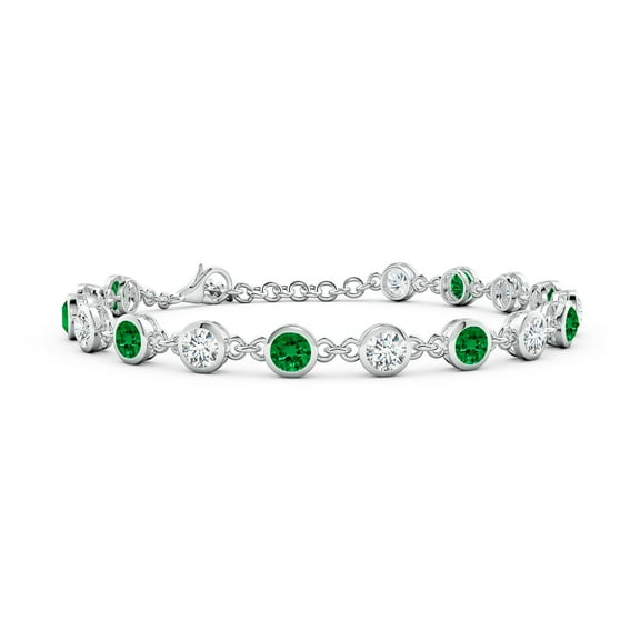 ANGARA Bezel-Set Round Lab Grown Emerald and Diamond Tennis Bracelet for Women in 14K White Gold (Size-4mm) | May Birthstone, Anniversary, Jewelry Gift for Women | Lab-Grown Emerald Bracelet