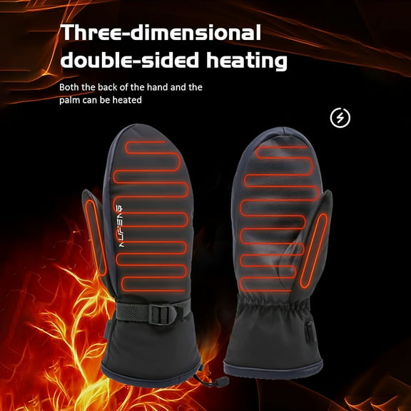 GJX Heated Gloves Motorcycle Winter Moto Heated Gloves Warm Rechargeable Heating Thermal Gloves for Snowmobile, PU, Black