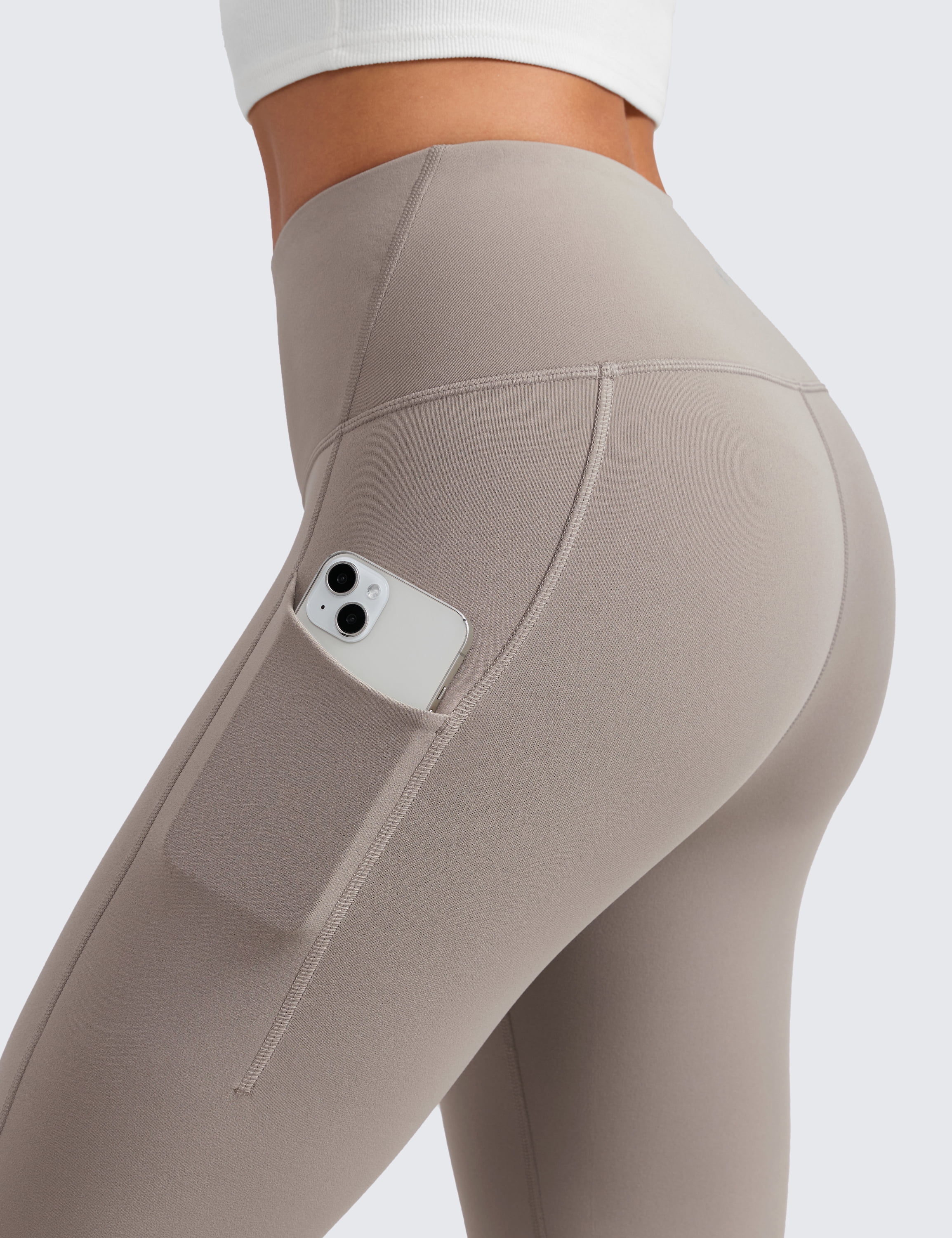 CRZ YOGA Water-Resistant Fleece Athletic Leggings Pockets 28" Thermal Hiking Casual Workout Womens Pants