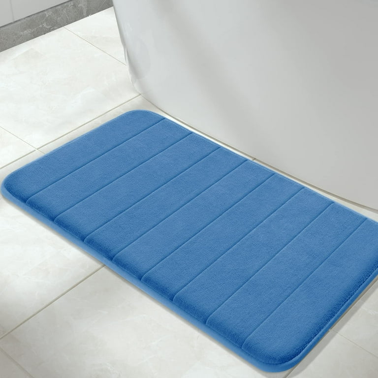 MICRODRY Quick Drying Memory Foam Framed Bath Mat with GripTex  Skid-Resistant Base, 17x24, Blue
