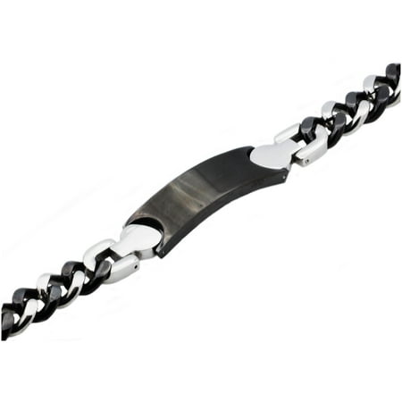 Mens Black Plated ID-Engraveable Stainless Steel Bracelet