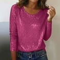 thumbnail image 2 of Women’s Sequin T-Shirt Round Neck 3/4 Sleeve Fashion Tops Sparkly Holiday Cocktail Party Tops, 2 of 8