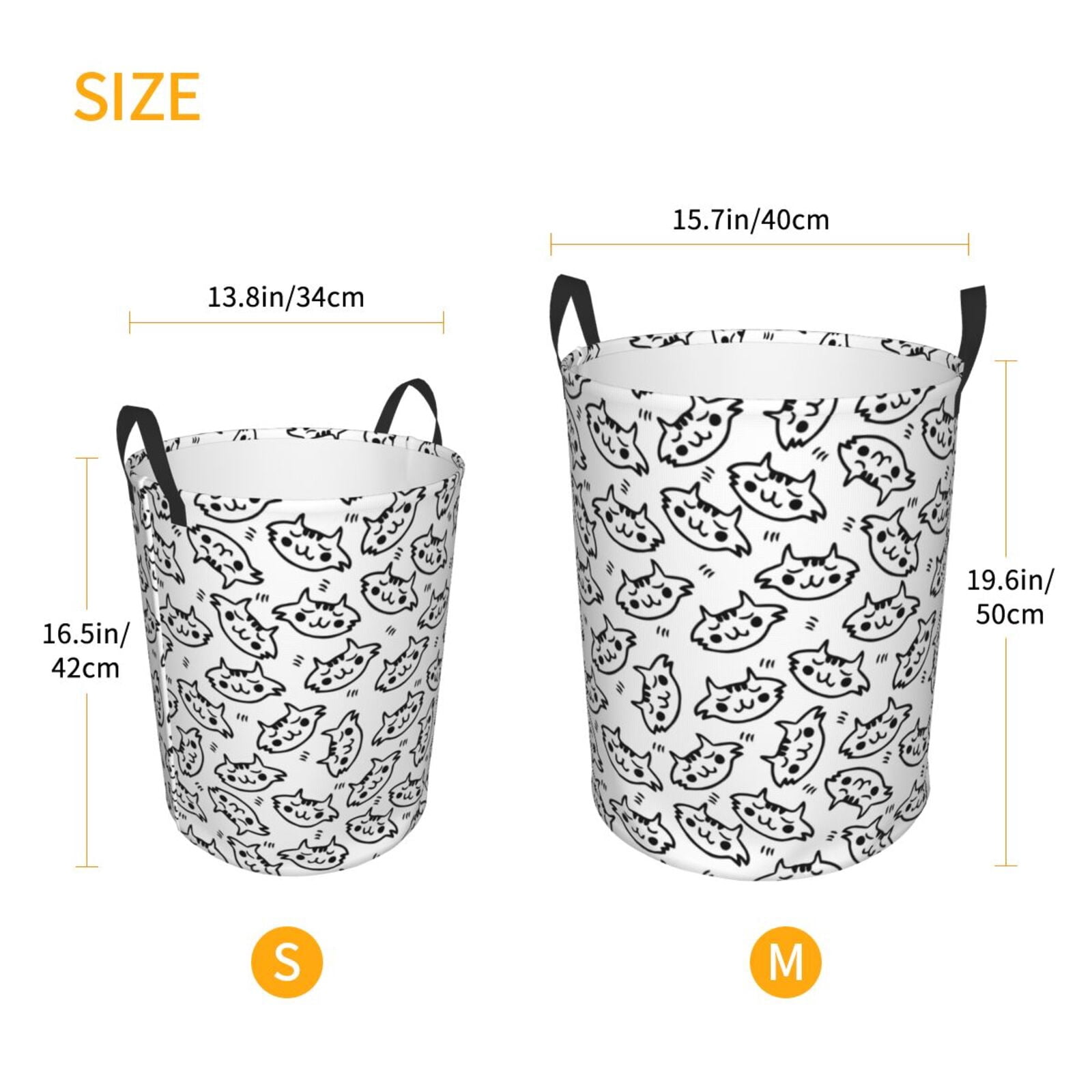 Large Laundry Basket with Handles - Classic Line Cat Face Kids Baby Dirty Clothes Laundry Hamper for Bedroom Aesthetic