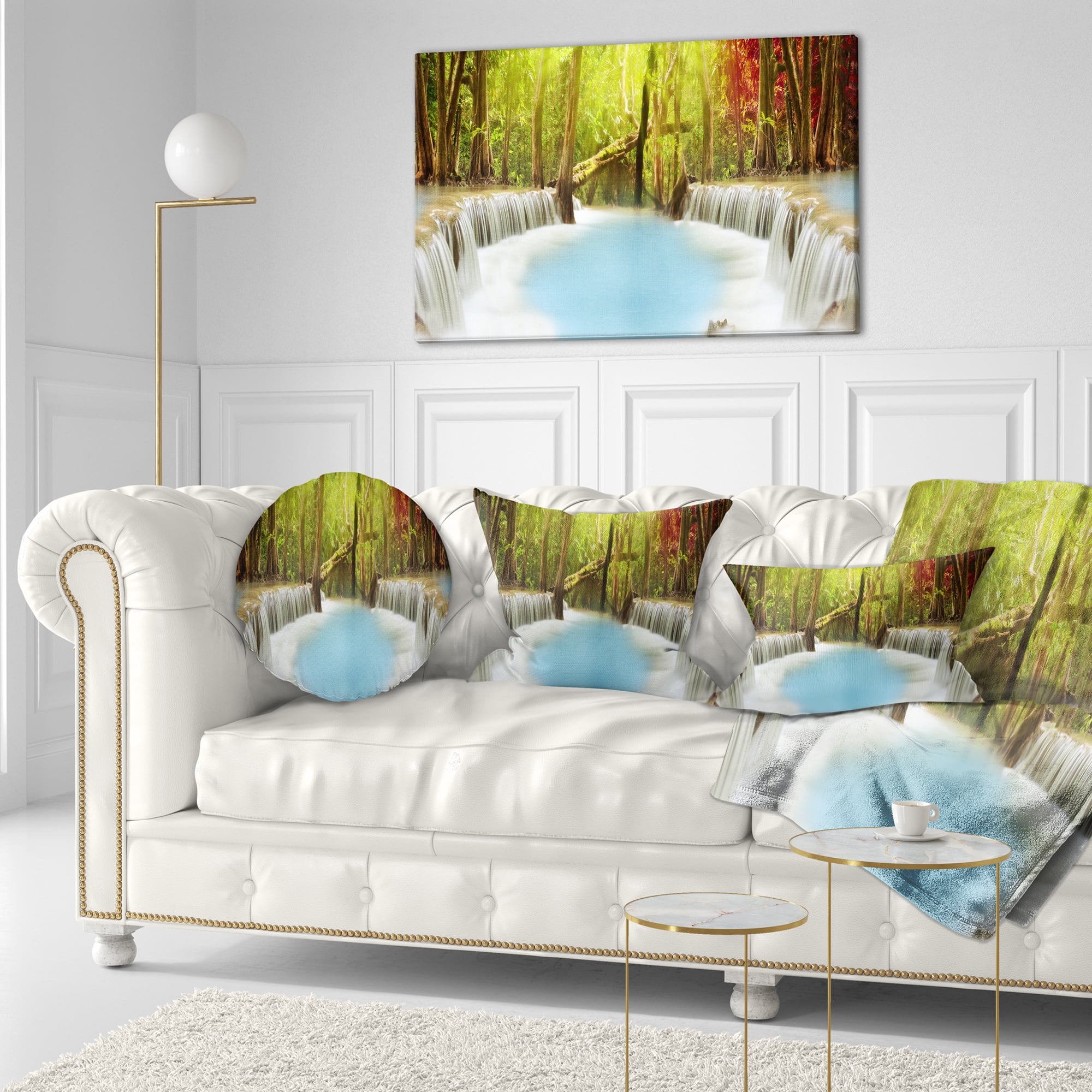 Designart Huai Mae Kamin Waterfall - Photography Throw Pillow - 12x20