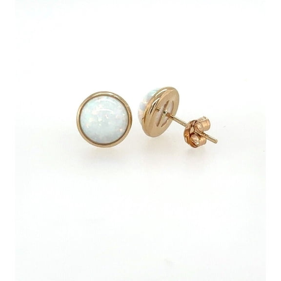 6mm 14K Yellow Gold Opal Push Back Solitaire Stud Earrings