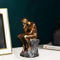 thumbnail image 2 of Estatua de pensador de resina, figura de pensador, esculturas de hombre pensante para el hogar, oficina, escritorio, manualidades, regalos, dorado, 2 of 5