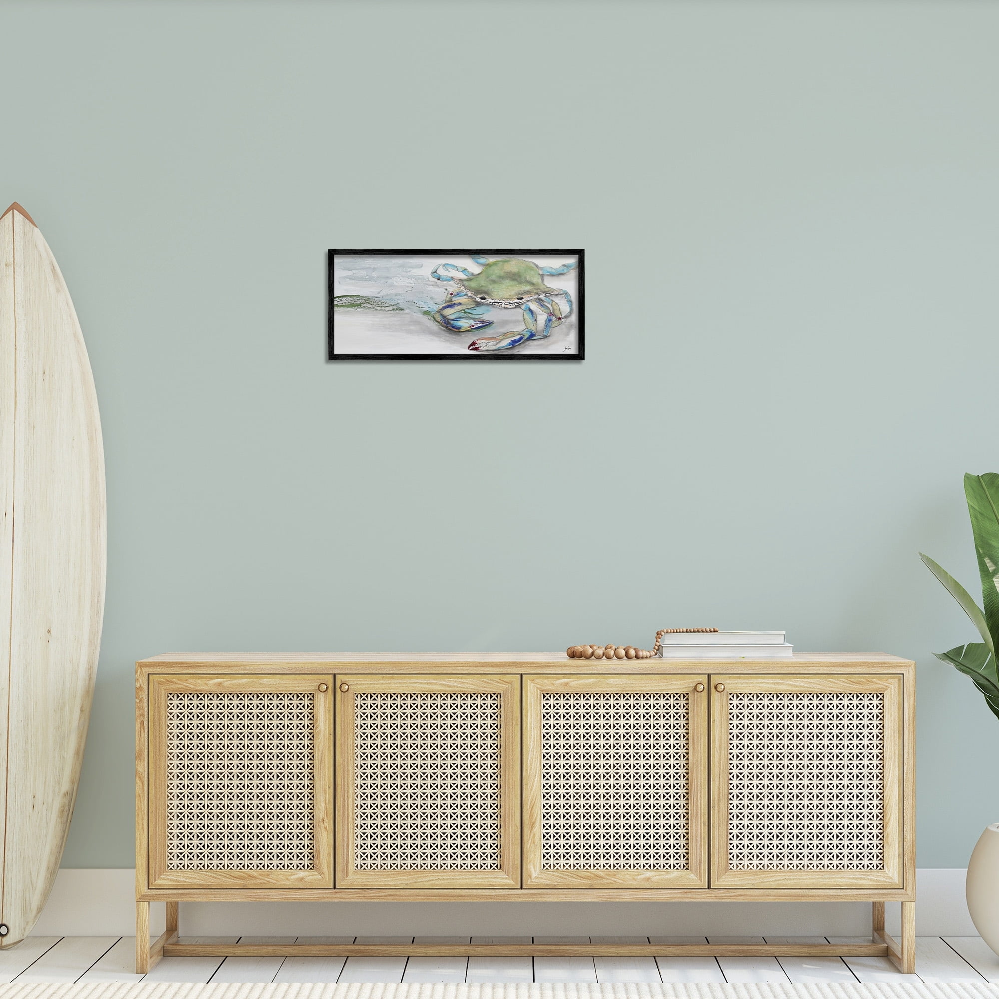 Stupell Industries Vivid Crab Beach Shoreline Nautical Landscape Scene Painting Black Framed Art Print Wall Art, Design by Stacy Gresell