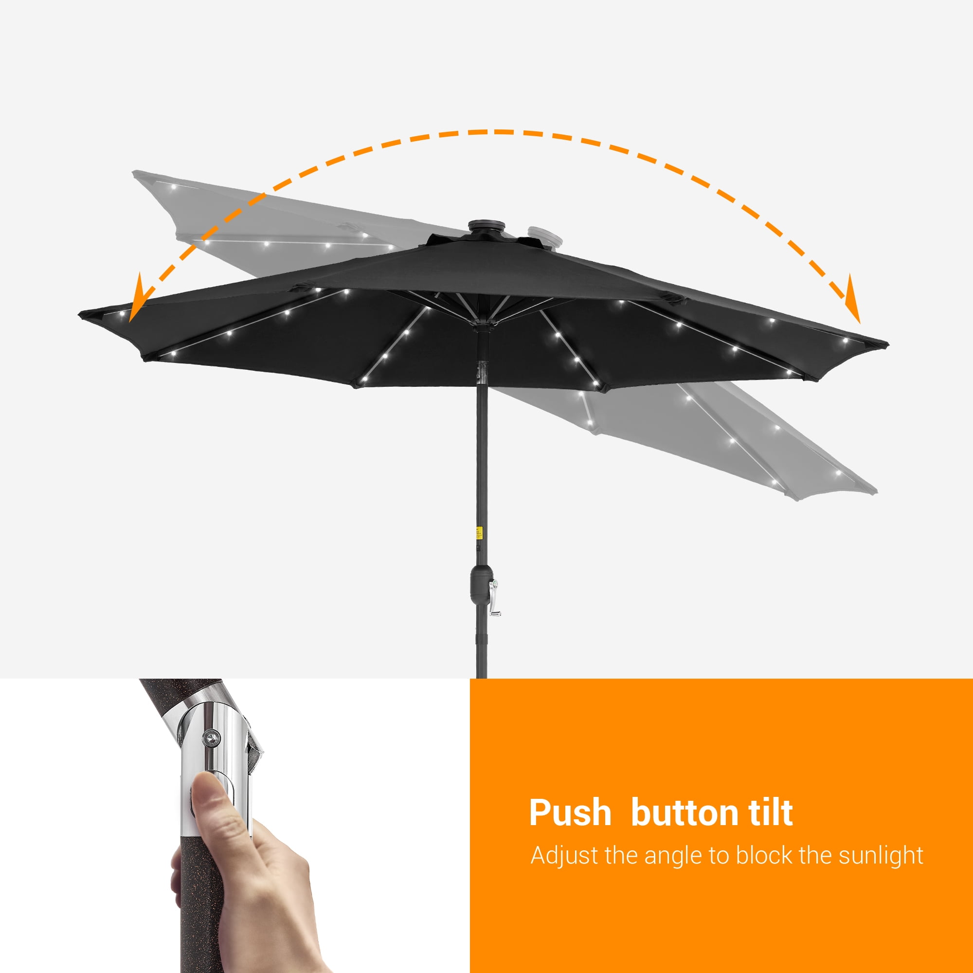 CHYVARY 9ft LED Patio Umbrella Market Outside Table Umbrella for Deck, Poolside and Patio,Black
