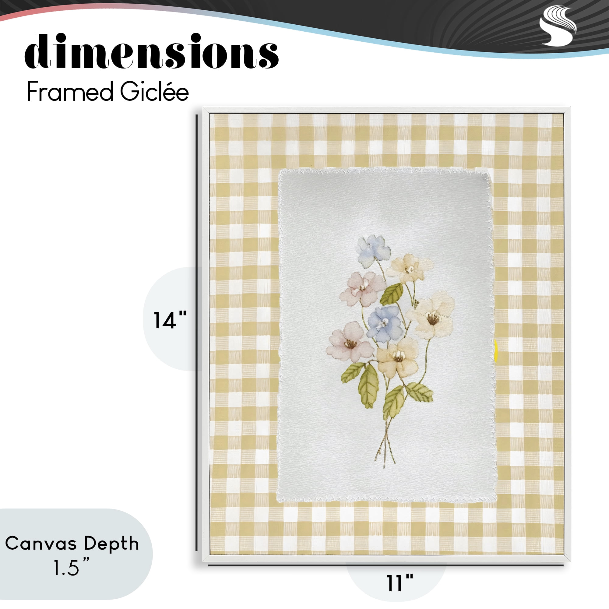 Stupell Industries Soft Gingham Flowers White Framed Giclee Art, design by Arlington Prints