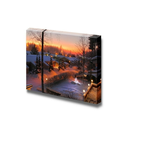 Wall26 Snowy Christmas Suburban Houses Evening Street View - Canvas Art ...