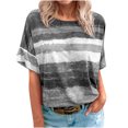 thumbnail image 1 of PVCS Mode Femmes Décontracté Dégradé Contraste Col Rond Manches Courtes T-shirt Blouse, 1 of 5