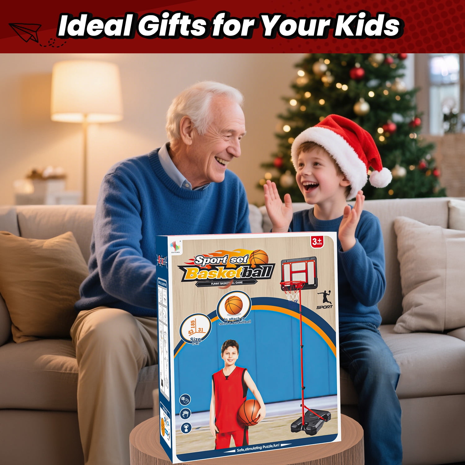 JoyStone Kids Basketball Hoop with Stand, Adjustable Height 3.5FT-6.2FT Toddler Basketball Goal Indoor Outdoor Sport Game Gifts for Boys