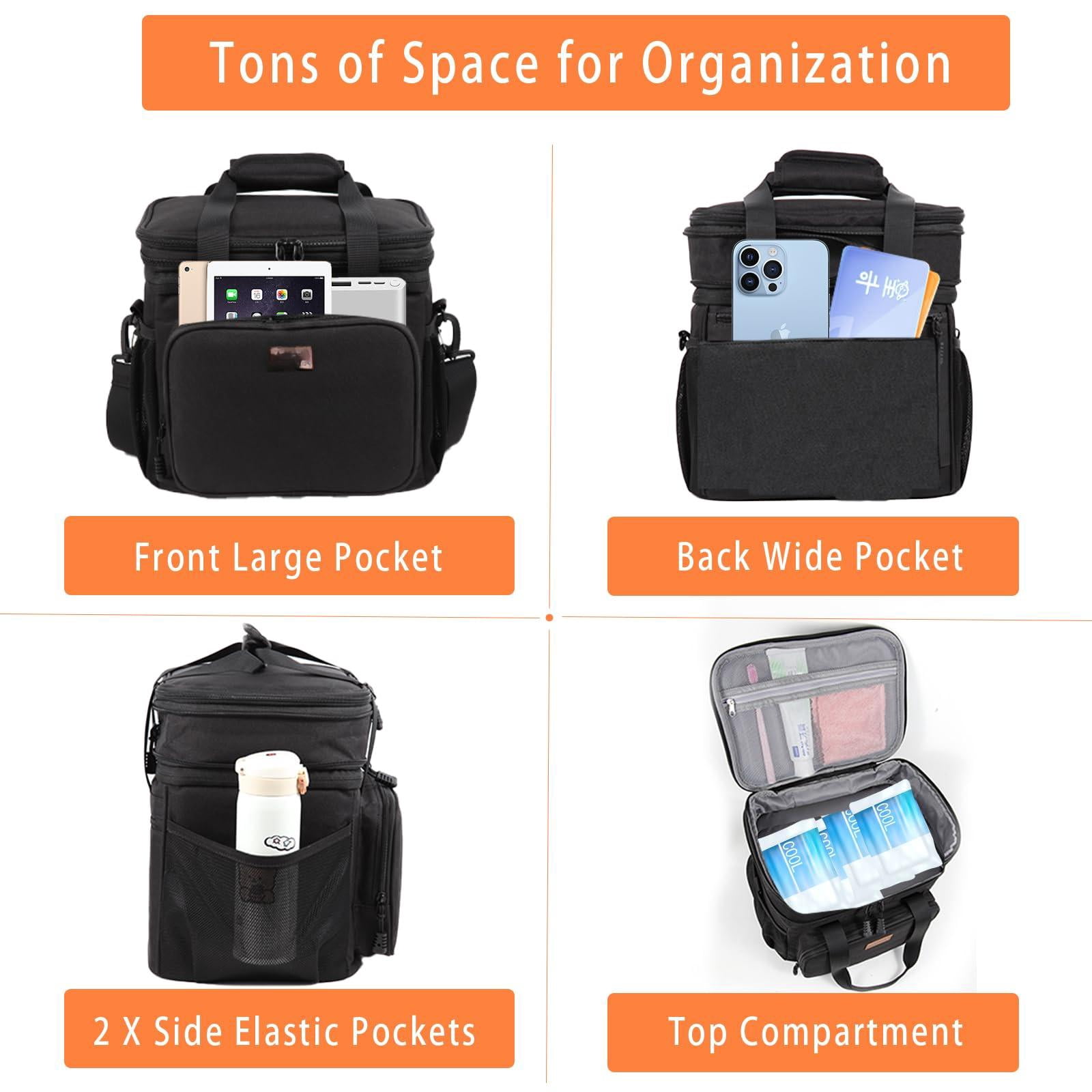 Expandable Insulated Large Lunch Box  Double Deck Heavy Duty Durable Bag Leakproof Cooler Bags For Men Women Adults Work Shift Flight Beach Daytrip 20 Can Black