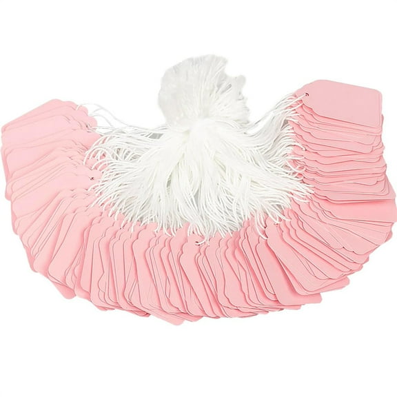NOGIS 500pcs Pink Paper Gift Tags with String Attached,Blank Marking Tags,Price Tags,Merchandise Tags,Writable Tags for Product Jewelry Clothing& DIY Gift Warpping Decorations