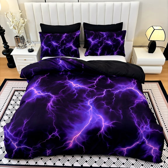 3PCS Fashion Purple Lightning Duvet Cover Set(1 Duvet Cover   2 Pillowcases without Pillow covers)Crafted from an ultra-soft, breathable fabric blend, it wraps you in luxurious comfort each night.