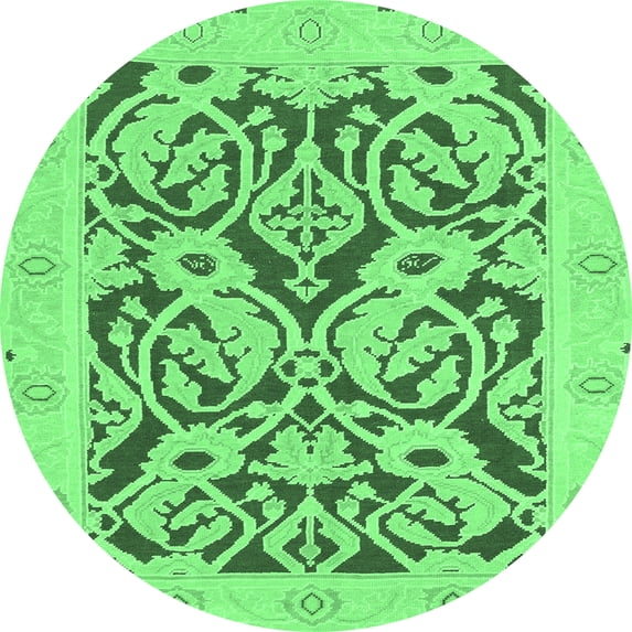 Ahgly Company Indoor Round Abstract Emerald Green Modern Area Rugs, 7' Round