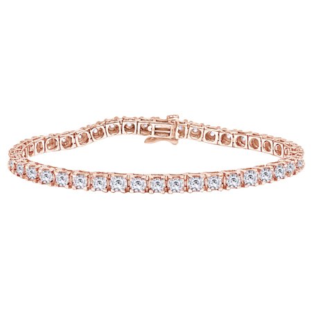 Gemstone Rose Gold Bracelet - 1 CT Round Cut White Natural Diamond Tennis Bracelet In 14k Rose Gold Over Sterling Silver- 8.5