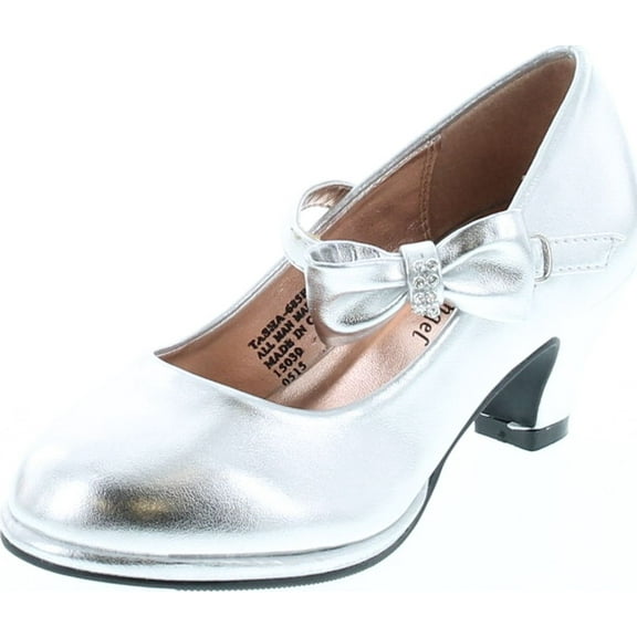Little Angel Tasha-685E Glitter Bow Mary Jane Pump - Silver