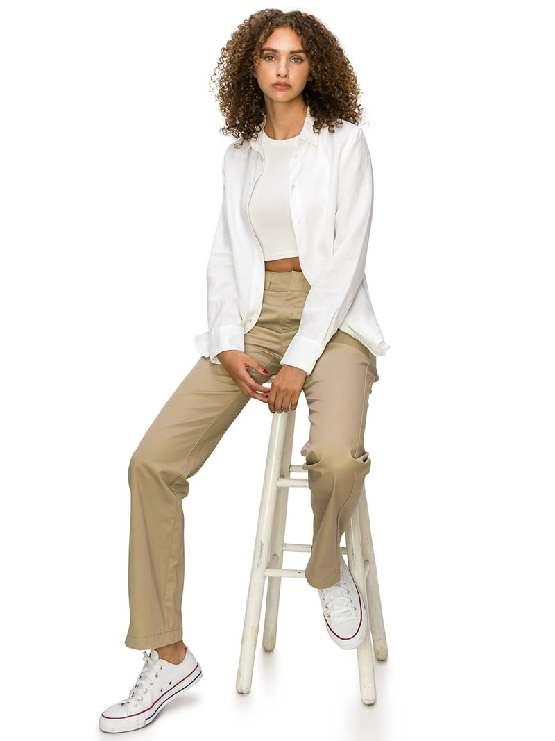 KHAKI & BLUE Women's Work Pants – Mid Rise Relaxed Fit