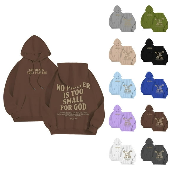 Christian Hoodies for Men 2025 No Prayer Is Too Small For God Hoodie Hooded Sweatshirt with Pockets Pullover Hoody