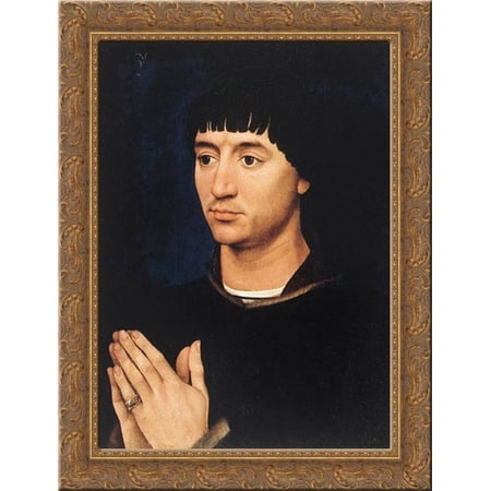Portrait Diptych of Jean de Gros: right wing 20x24 Gold Ornate Wood Framed Canvas Art by Weyden, Rogier van der