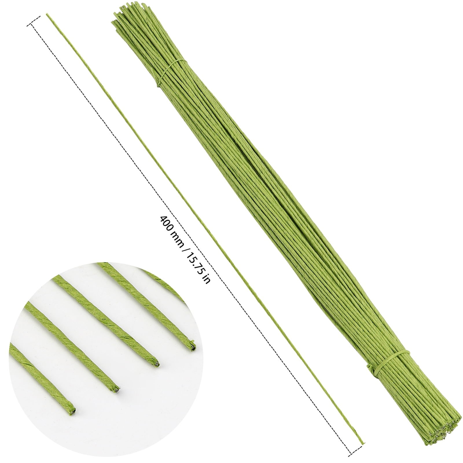FNGZ 100Pc Green Flower Stem 40Cm, No Fade Fake Plastic Flowers, Flower Pole Mesh Flower Material Diy Flower Diameter Green Wire Glue Wrapped Flower Pole Rose Pole Green Wire Branch