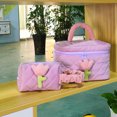 thumbnail image 2 of Bolsa de cosméticos de pana con diseño de tulipán, gran capacidad, portátil, bonita bolsa de almacenamiento para artículos de tocador para niñas, color morado taro, tamaño grande, 2 of 5