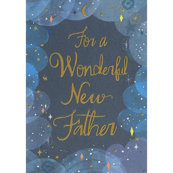 Designer Greetings Wonderful New Father: Gold Foil Letters on Dark Blue with Border of Oval Shapes 1st / First Father's Day Card