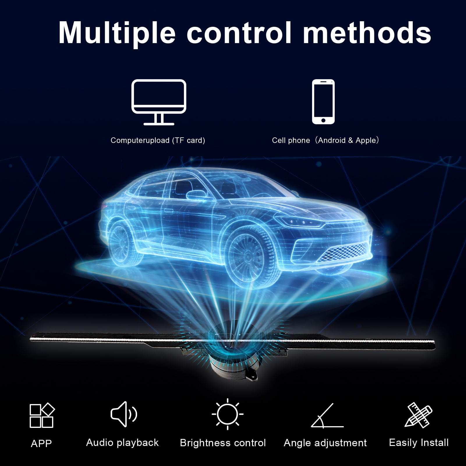 3D Hologram Fan,  WiFi Holographic Projector Advertising Display,  52cm 3D Hologramfan Projector HD LED Holographic with Remote Bluetooth, Small for Shop/Bar/Christmas/Halloween