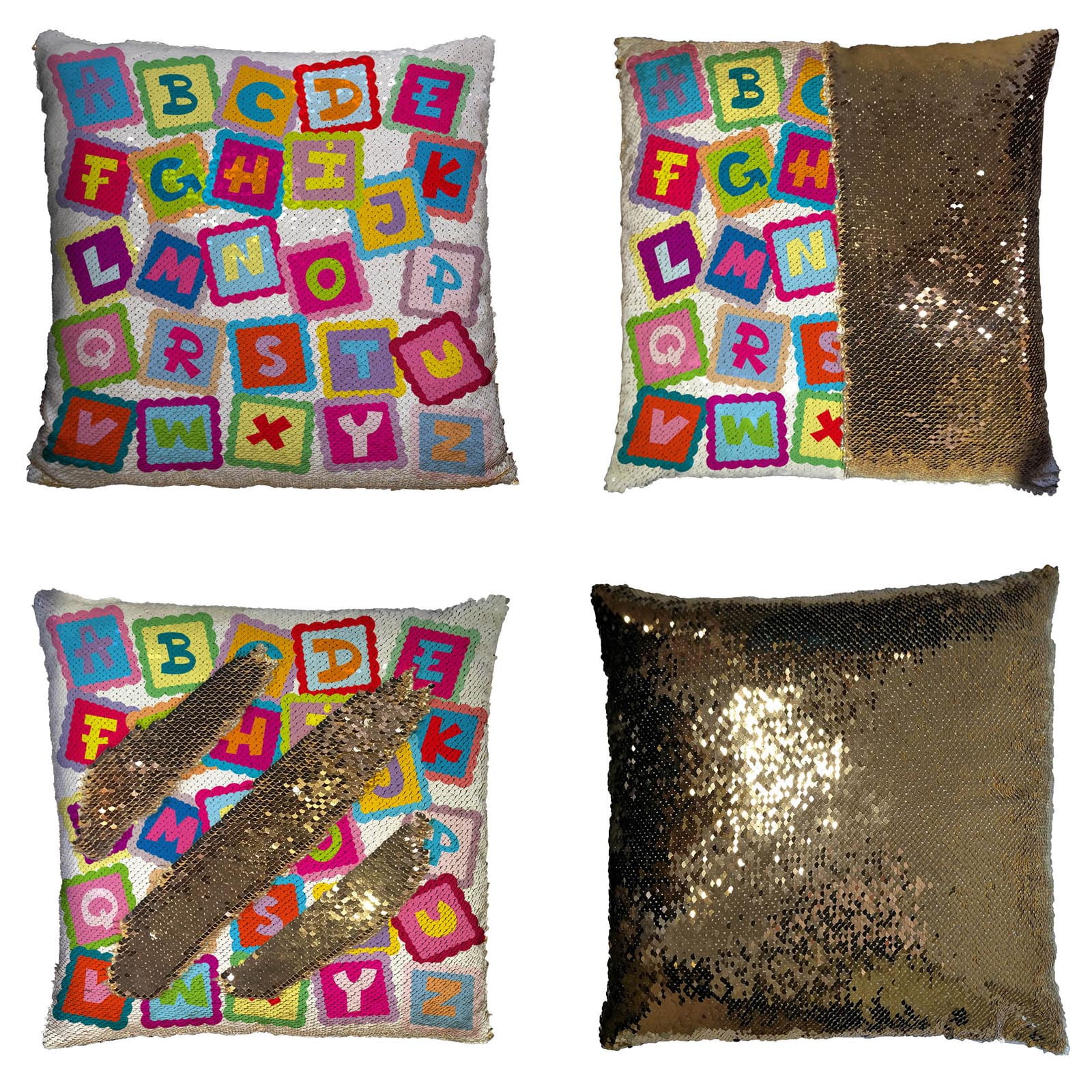 YKCG Funny Educational Alphabet ABC Reversible Mermaid Sequin Pillow Case  Pillow Cover 18x18 inches 