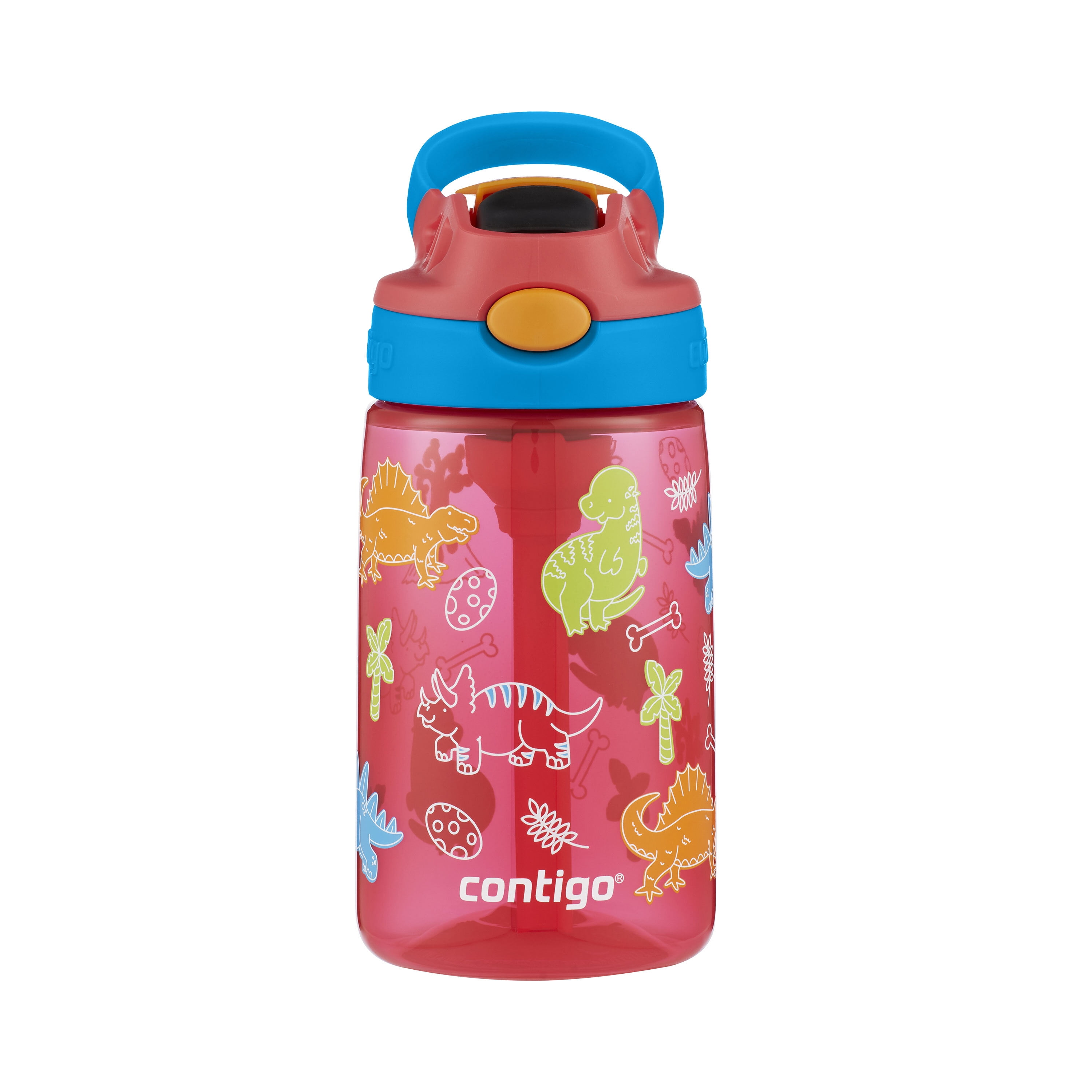 Contigo Kids Autospout Water Bottle, +Straw, Cotton Candy Lychee, 14 Ounce