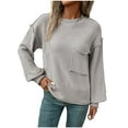 thumbnail image 2 of Itsame Women Pullover Sweaters Loose Crew Neck Sweater Long Sleeve Pocket Solid Color Sweatertop Gray Size M, 2 of 5