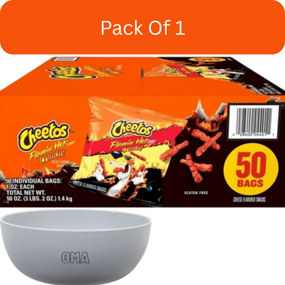 Cheetos Flamin’ Hot Crunchy Cheese Snacks, 1 oz., 50 Count with white bowl by OMA