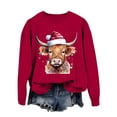 thumbnail image 1 of Chandail en Molleton Décontracté à Manches Longues pour Femmes, Imprimé Vache Western de Noël, 1 of 4