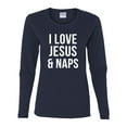 thumbnail image 2 of Wild Bobby I Love Jesus & Naps Inspirational/Christian Women Graphic Long Sleeve Tee, Navy, Small, 2 of 6